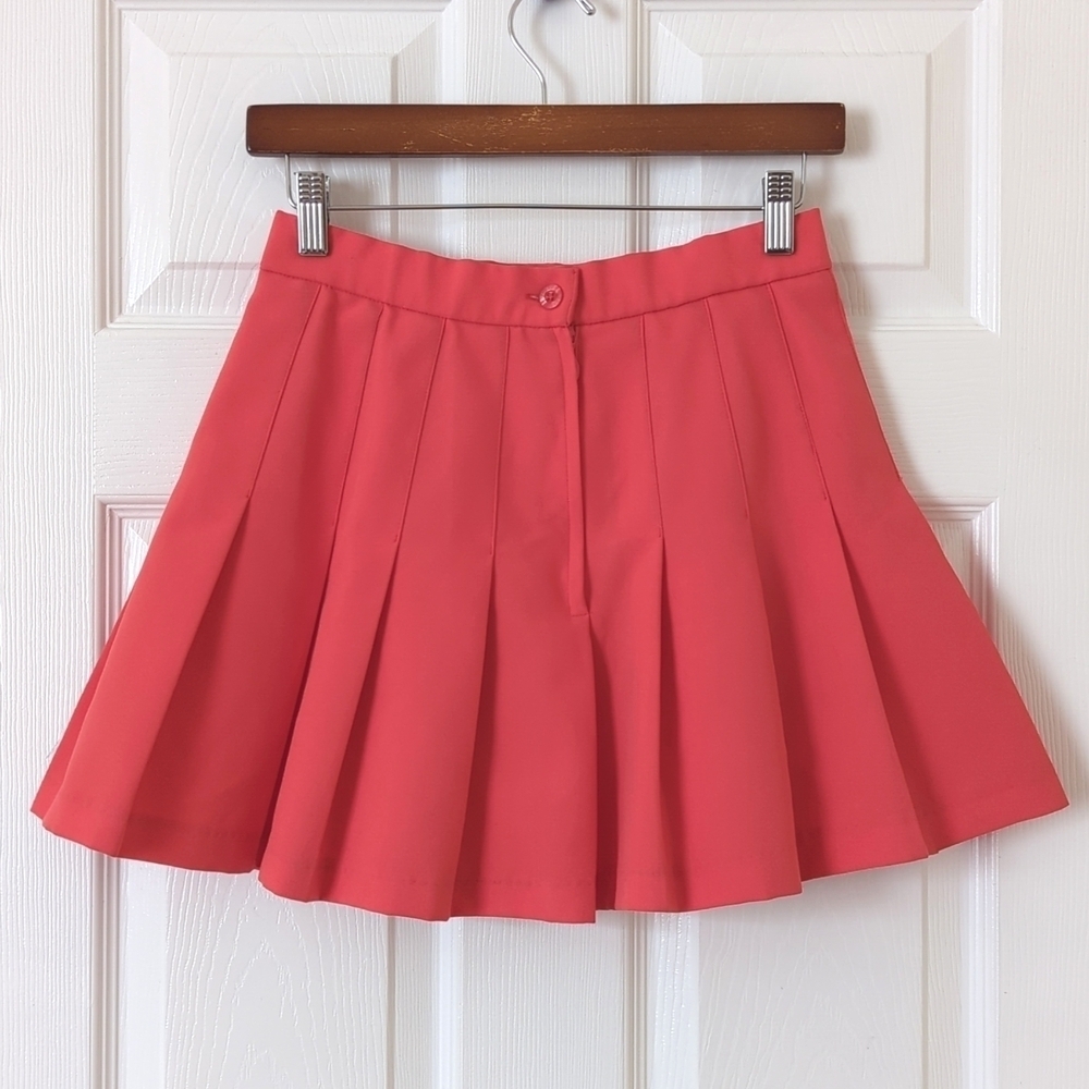 Tretorn 80's Vintage Classic Pleated High Waisted Mini Tennis Skirt Hot Coral 8 - Picture 6 of 10